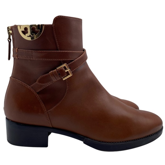 Tory Burch Womens Shoes Sidney Boots Sz 9 Brown Leather Ankle Logo Designer Chic - Picture 3 of 13